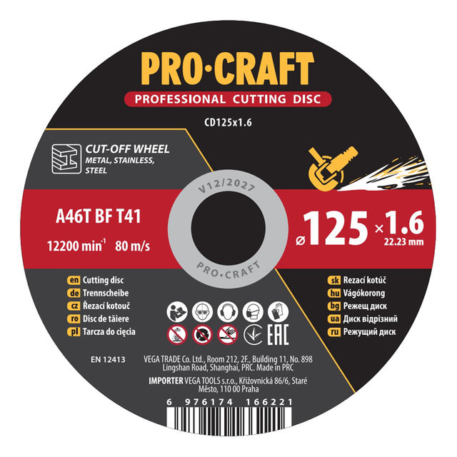 Kotouč řezný PROCRAFT 125x1.6mm