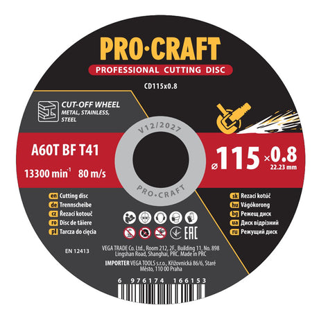 Kotouč řezný PROCRAFT 115x0,8mm
