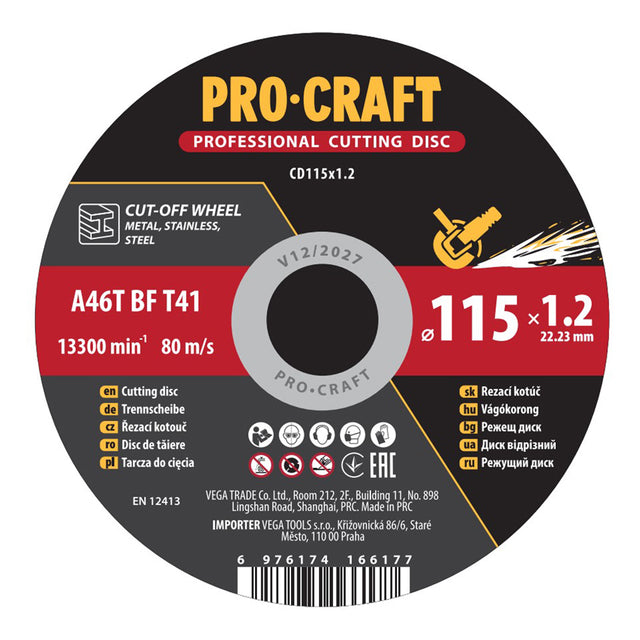 Kotouč řezný PROCRAFT 115x1.2mm