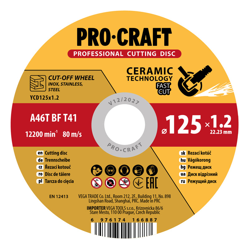 Kotouč řezný keramický PROCRAFT 125x1.2mm