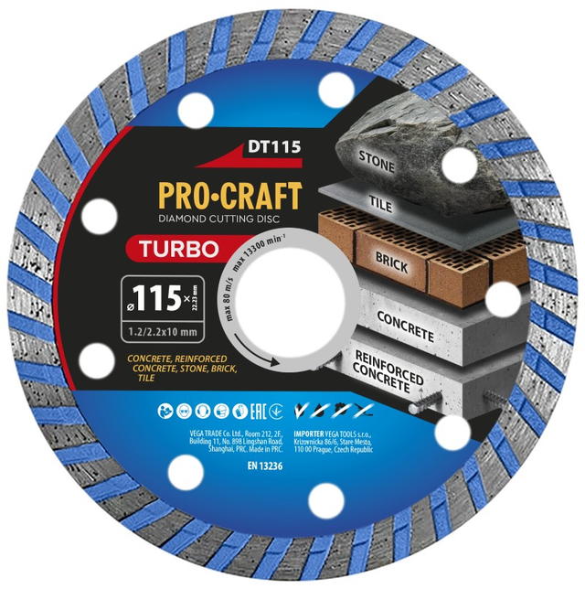 Kotouč řezný diamantový 115mm PROCRAFT DT115 Turbo
