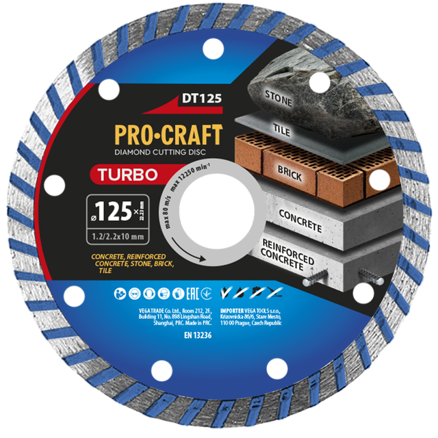 Kotouč řezný diamantový 125mm PROCRAFT DT125 Turbo
