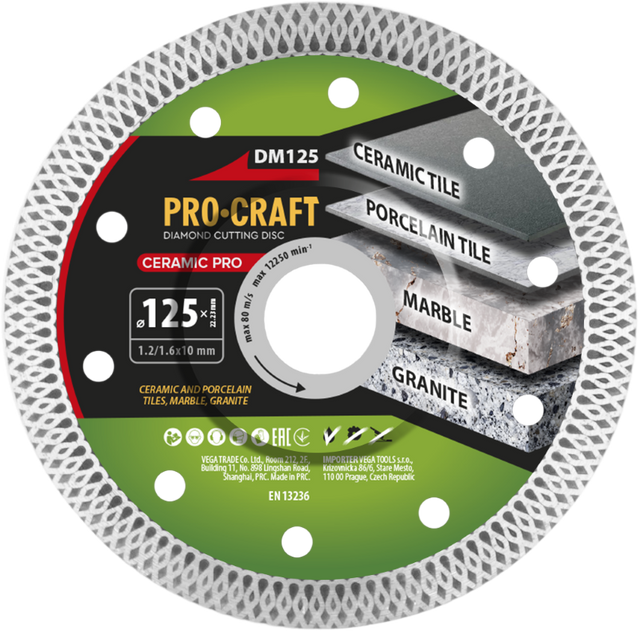 Kotouč řezný diamantový 125mm PROCRAFT DM125 Ceramic PRO