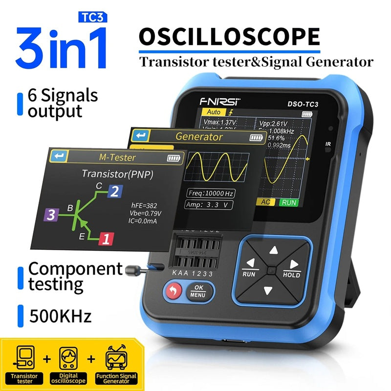 Osciloskop, generátor funkcí a tester součástek FNIRSI DSO-TC3