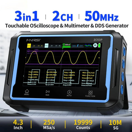 Osciloskop, generátor funkcí a multimetr FNIRSI 2C53P, 50MHz