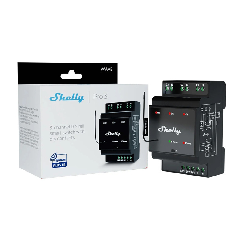 Relé na DIN lištu SHELLY PRO 3 Z-Wave