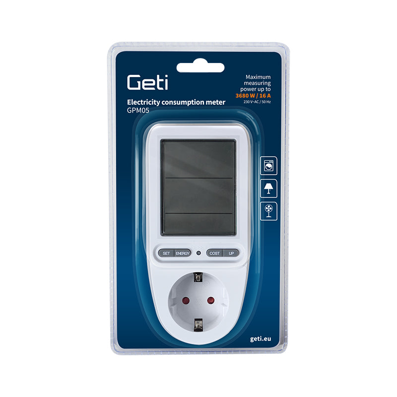Měřič spotřeby elektrické energie GETI GPM05 se SCHUKO zásuvkou