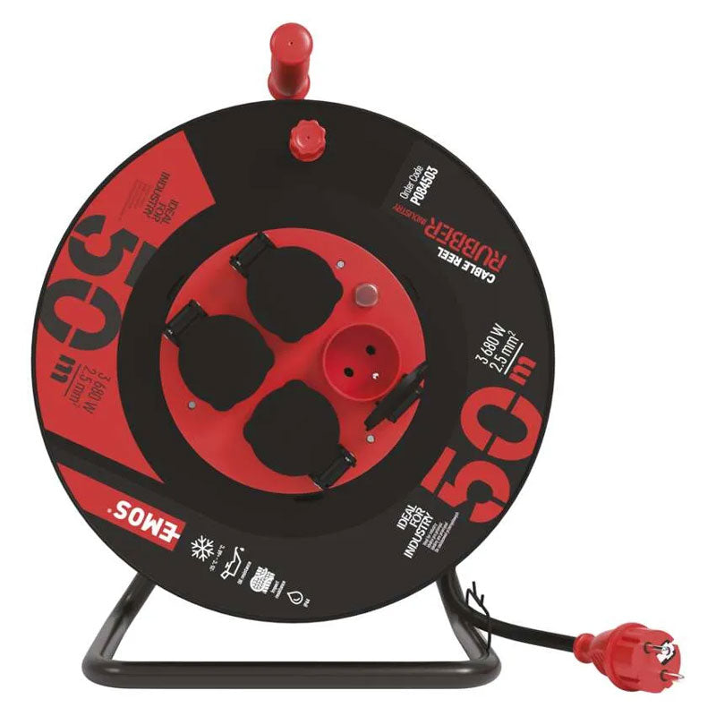Prodlužovací kabel na bubnu - 4 zásuvky 50m EMOS P084503 guma-neopren / 2,5 mm2