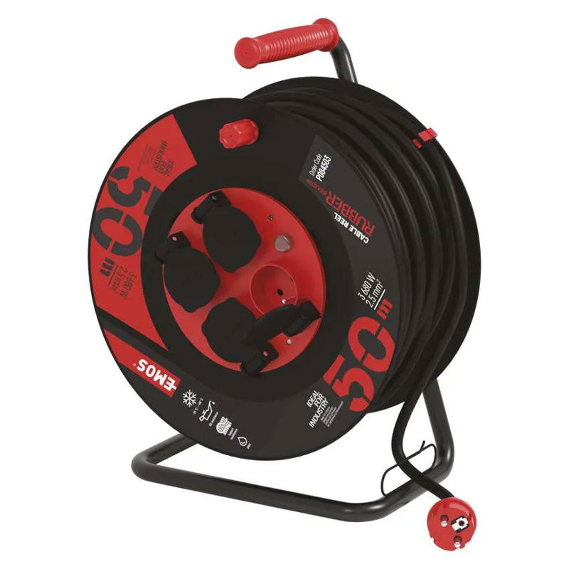 Prodlužovací kabel na bubnu - 4 zásuvky 50m EMOS P084503 guma-neopren / 2,5 mm2