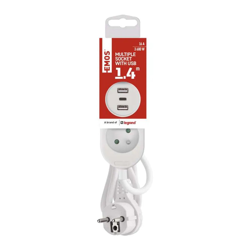 Prodlužovací přívod 2 zásuvky 1,4m EMOS P0211E USB