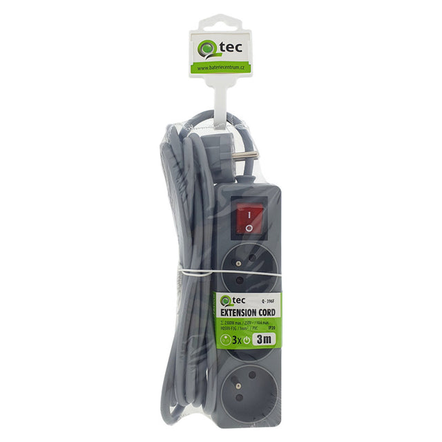 Prodlužovací kabel 3 zásuvky 3m QTEC Q-396F s vypínačem