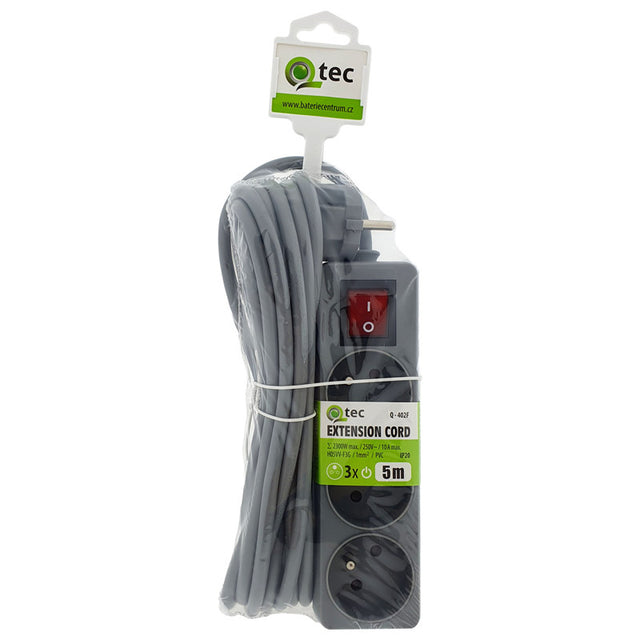 Prodlužovací kabel 3 zásuvky 5m QTEC Q-402F s vypínačem