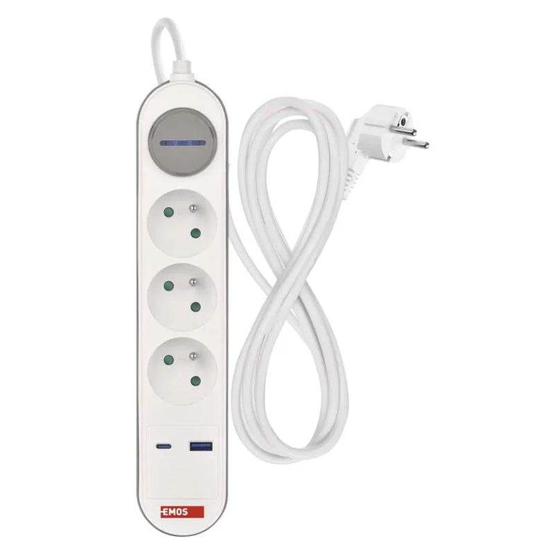 Prodlužovací přívod 3 zásuvky 2m EMOS P1312FC USB s vypínačem