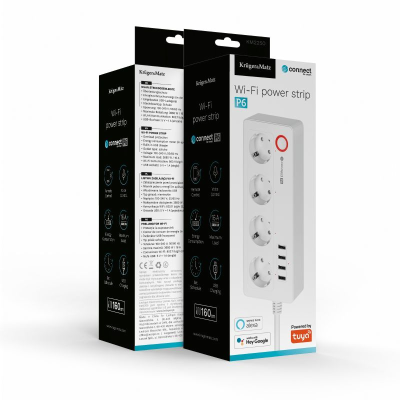 Smart prodlužovací kabel 4 zásuvky 1,6m KRUGER & MATZ Connect P6 WiFi Tuya