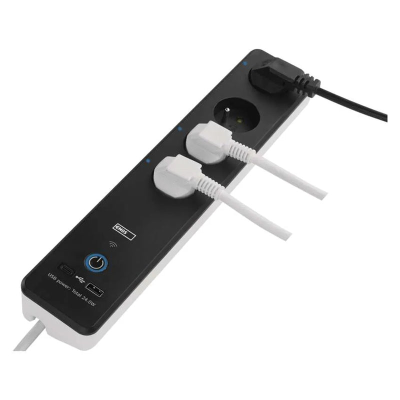 GoSmart prodlužovací přívod 4 zásuvky 2m EMOS P1412SM s vyp./ USB /bílá-černá/PVC/ WiFi