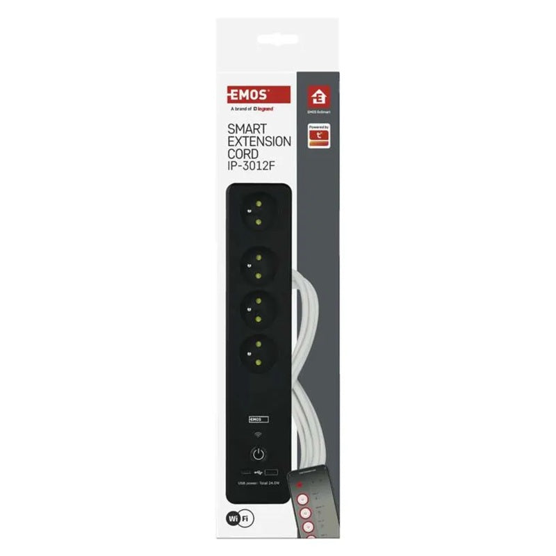 GoSmart prodlužovací přívod 4 zásuvky 2m EMOS P1412SM s vyp./ USB /bílá-černá/PVC/ WiFi