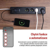 GoSmart prodlužovací přívod 4 zásuvky 2m EMOS P1412SM s vyp./ USB /bílá-černá/PVC/ WiFi