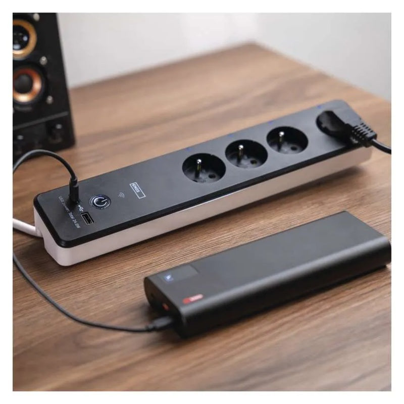 GoSmart prodlužovací přívod 4 zásuvky 2m EMOS P1412SM s vyp./ USB /bílá-černá/PVC/ WiFi