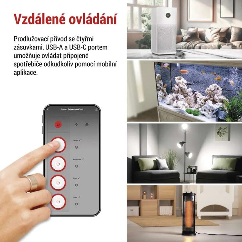 GoSmart prodlužovací přívod 4 zásuvky 2m EMOS P1412SM s vyp./ USB /bílá-černá/PVC/ WiFi