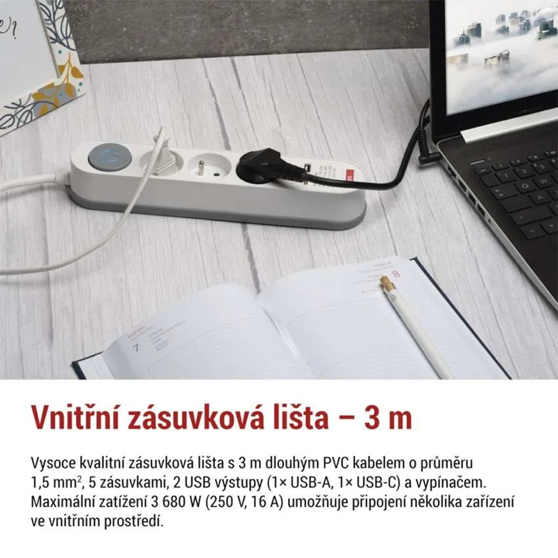 Prodlužovací přívod 5 zásuvek 3m EMOS P1513FC