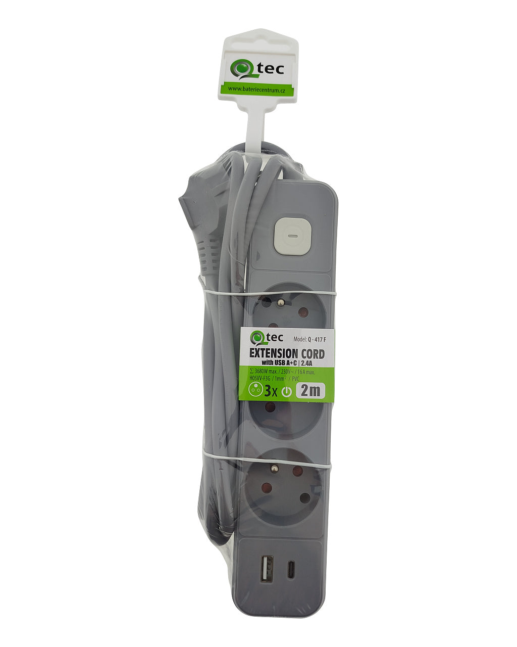 Prodlužovací kabel 3 zásuvky 2m QTECQ-417F s vypínačem