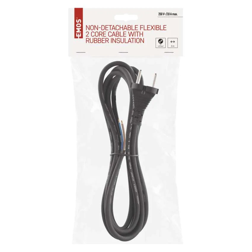 Flexo šňůra gumová 2x1,0mm2 3m černá EMOS S03030