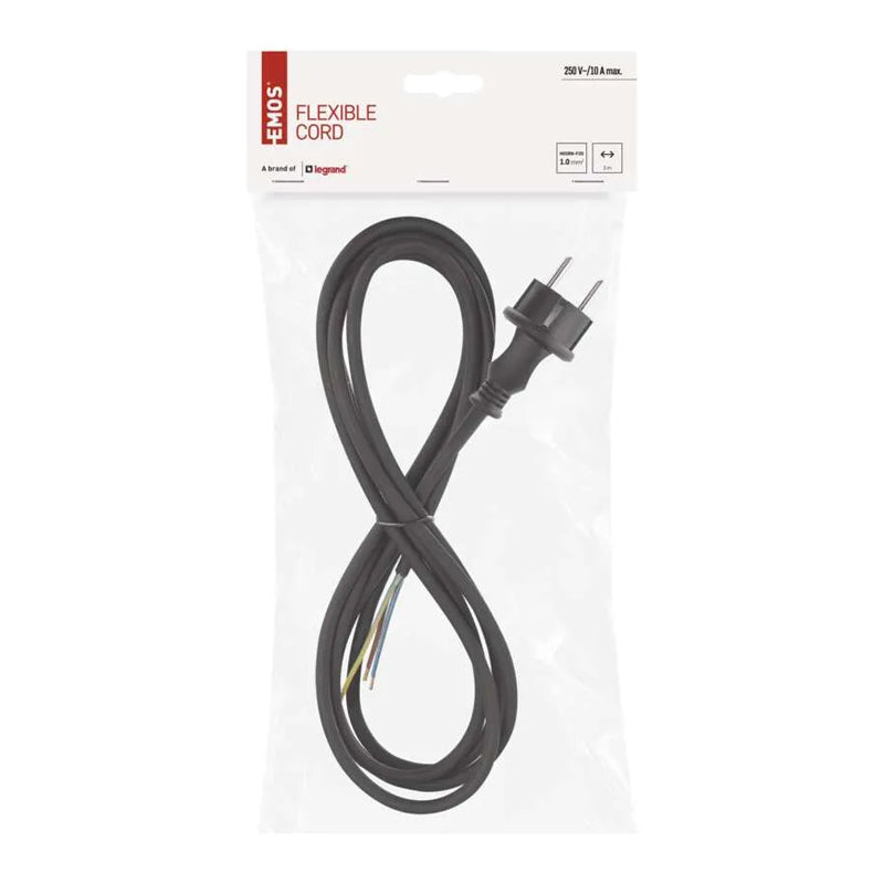 Flexo šňůra guma/neopren 3x1,0mm2 3m černá EMOS S03130N