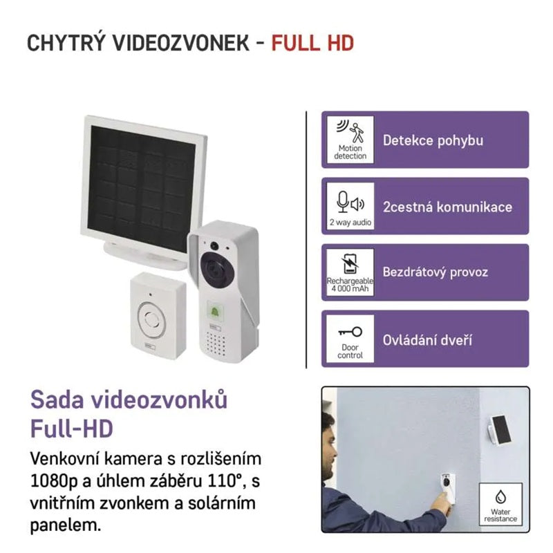 GoSmart domovní bezdrátový bateriový videozvonek EMOS IP-09D s WiFi a solárním panelemm