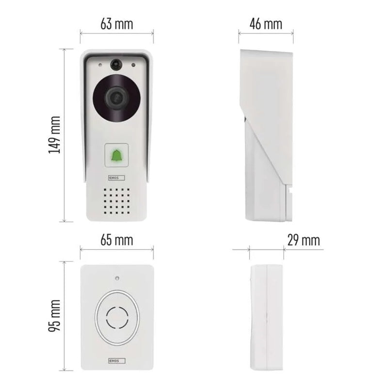 GoSmart domovní bezdrátový bateriový videozvonek EMOS IP-09D s WiFi a solárním panelemm