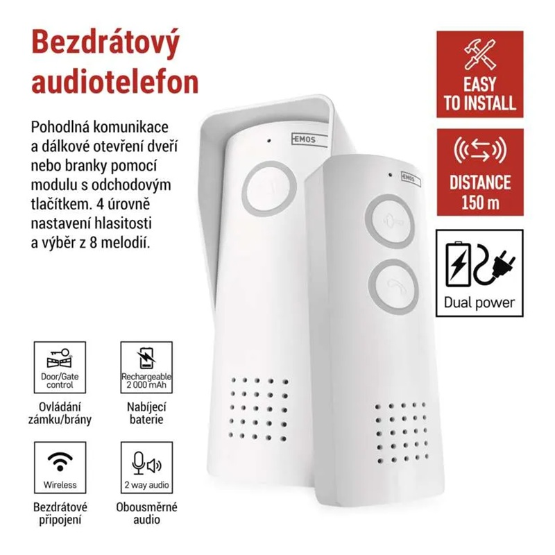 Sada bezdrátového domovního audiotelefonu H1087, 1 účastník