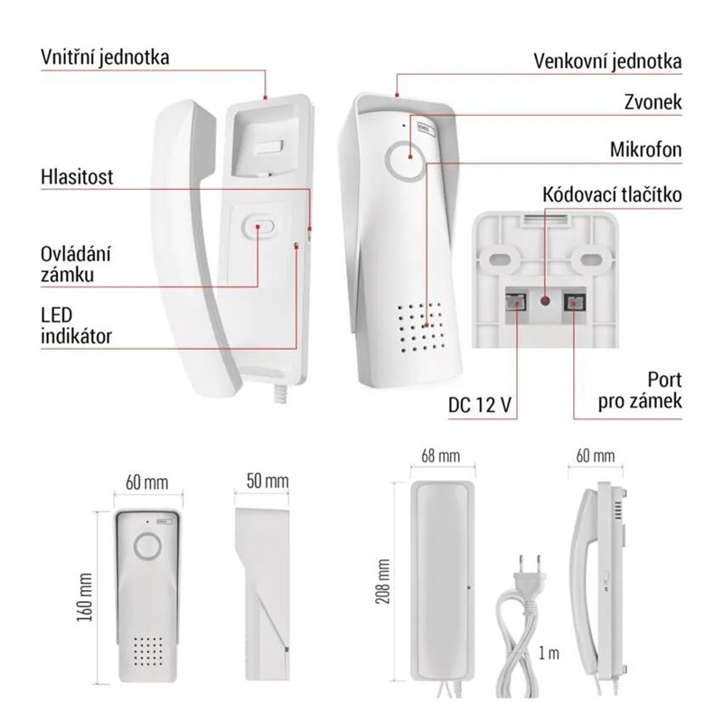 Sada bezdrátového domovního audiotelefonu H1088, 1 účastník