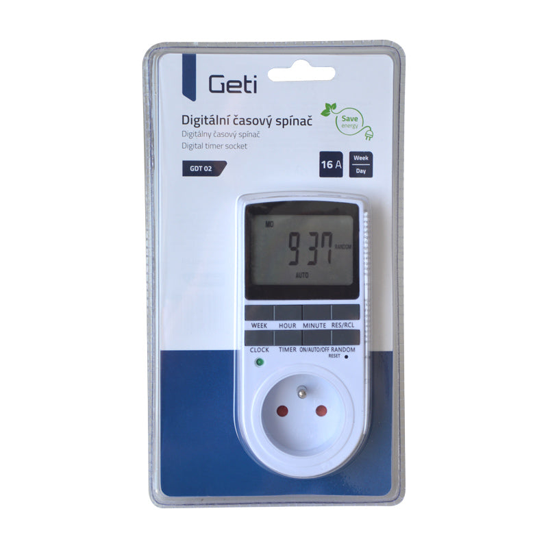 Spínací zásuvka GETI GDT02 digitální týdenní