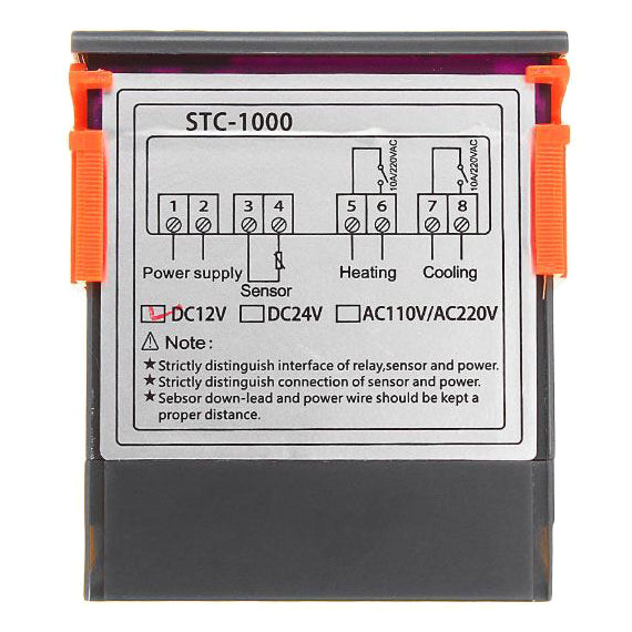 Digitální termostat STC-1000, rozsah -50~99°C, napájení 12V
