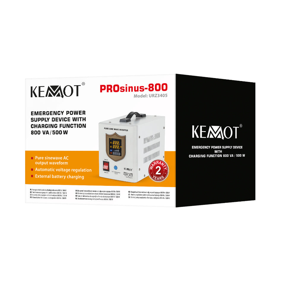 Zdroj záložní KEMOT PROsinus-800 12V 230V 800VA 500W White