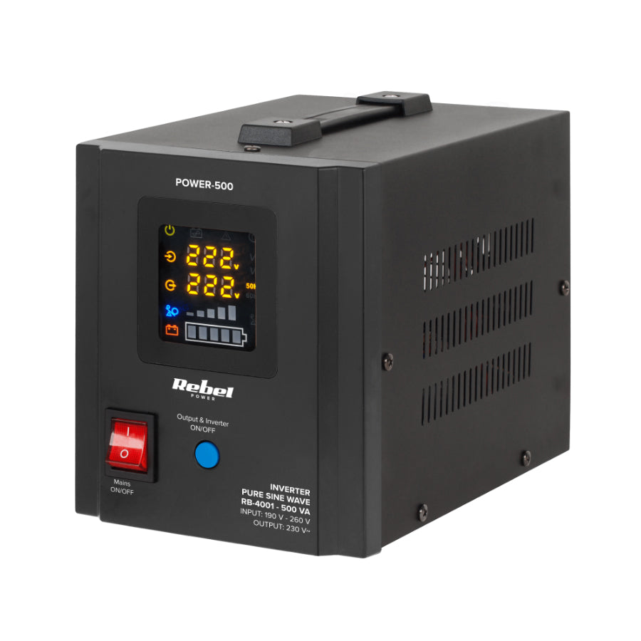 Zdroj záložní REBEL POWER-500 12V 230V 500VA 300W Black