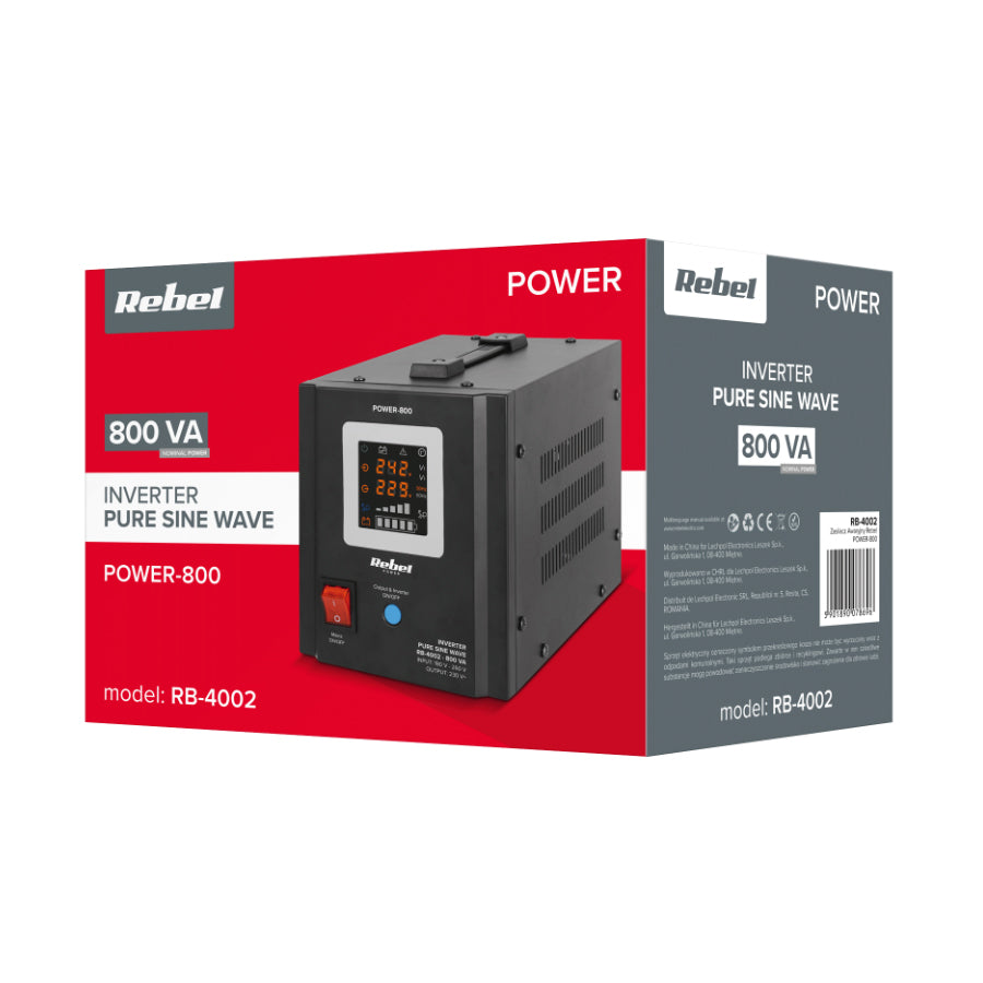 Zdroj záložní REBEL POWER-800 12V 230V 800VA 500W Black