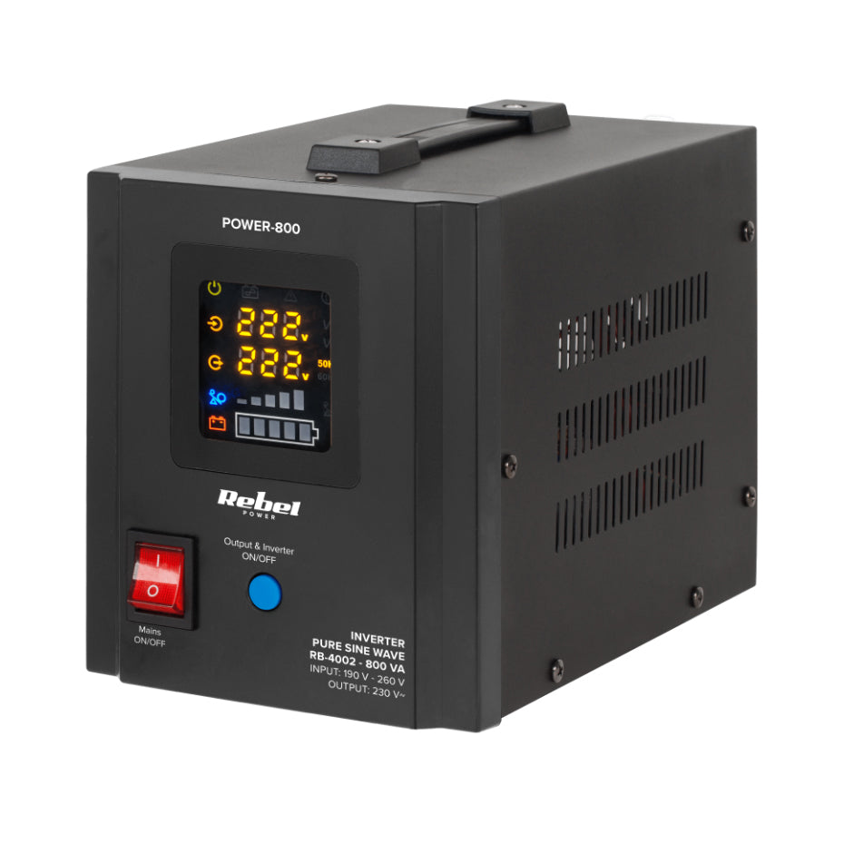 Zdroj záložní REBEL POWER-800 12V 230V 800VA 500W Black