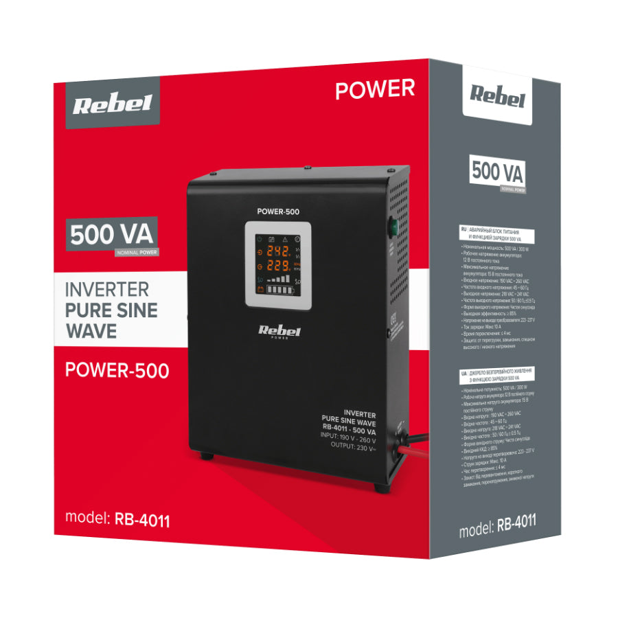 Zdroj záložní REBEL POWER-500 12V 230V 500VA 300W Black nástěnný