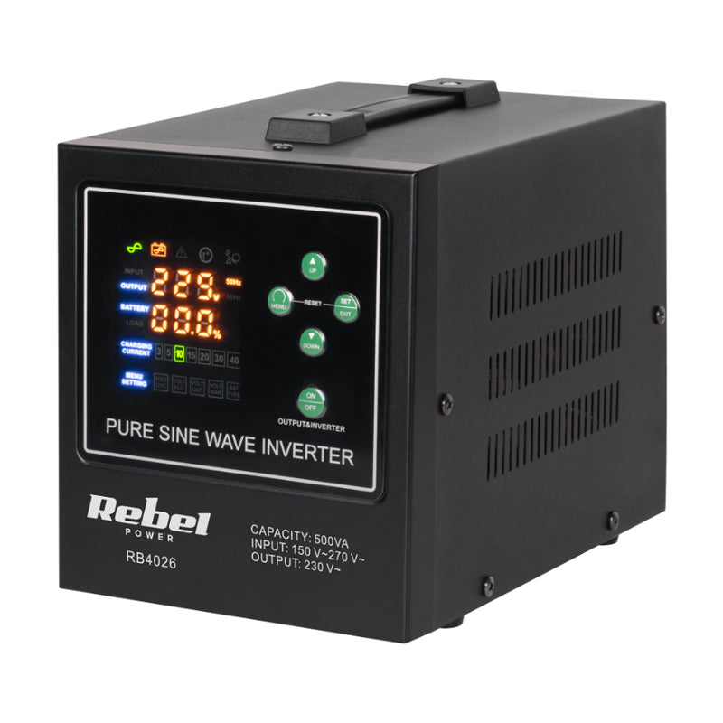 Zdroj záložní REBEL POWER-500-LFP4 12V 230V 500VA 300W Black
