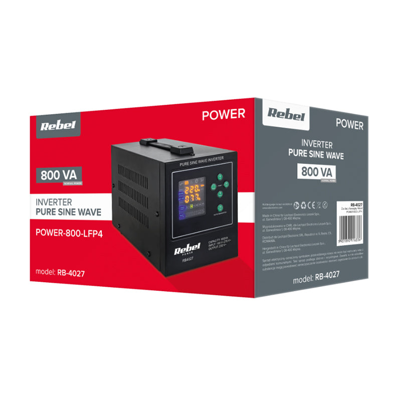 Zdroj záložní REBEL POWER-800-LFP4 12V 230V 800VA 500W Black