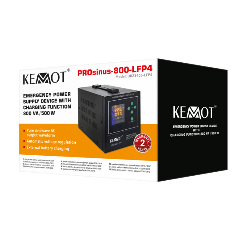 Zdroj záložní KEMOT PROsinus-800-LFP4 12V 230V 800VA 500W Black