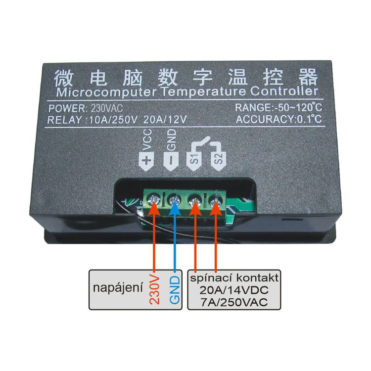 Digitální termostat W3230, -55 až 120°C, napájení 230VAC