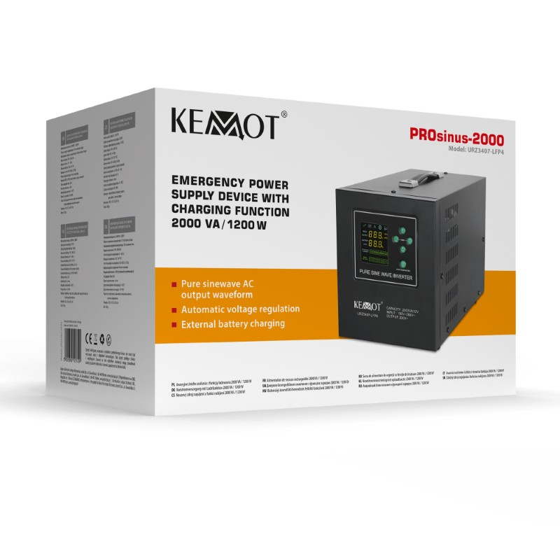 Zdroj záložní KEMOT PROsinus-2000 12V 230V 2000VA 1200W Black URZ3407-LFP4
