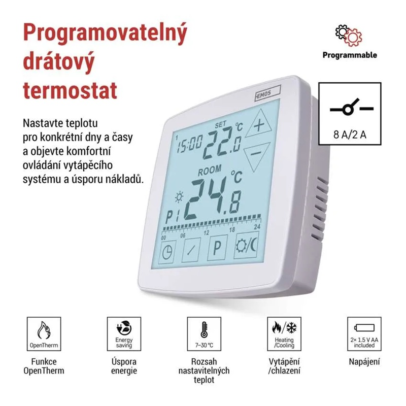 Termostat EMOS P56A02 programovatelný drátový OpenTherm