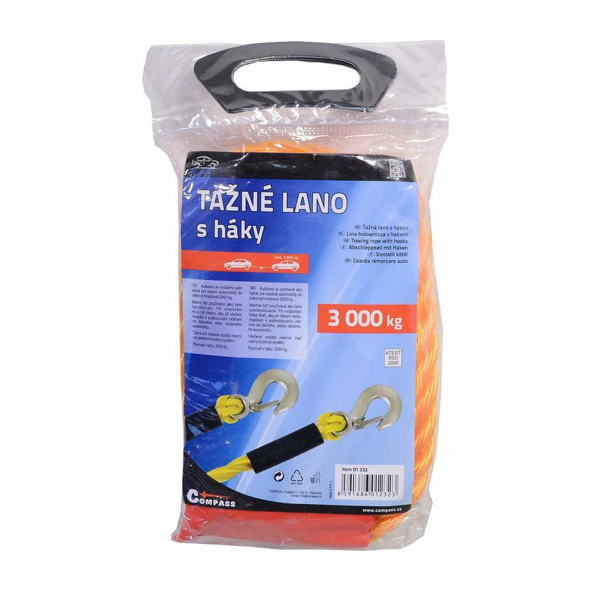 Lano tažné 3000kg s karabinami COMPASS 01232