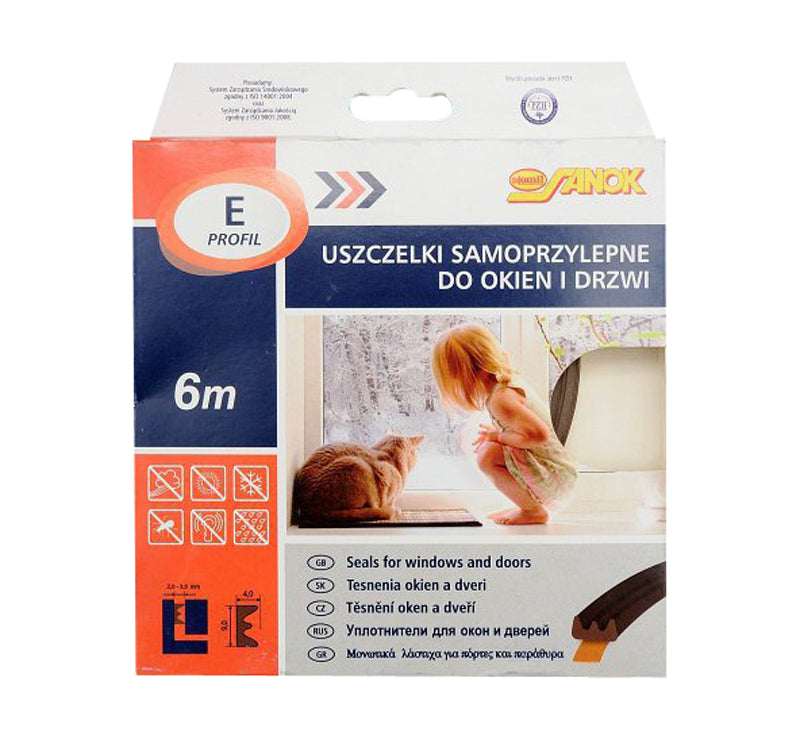 Těsnění do oken a dveří samolepící VOREL TO-76760 9x4mm TYP E hnědé 6m