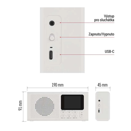 Přenosné rádio EMOS E0091 s Bluetooth, DAB/ DAB+/ FM, bílé