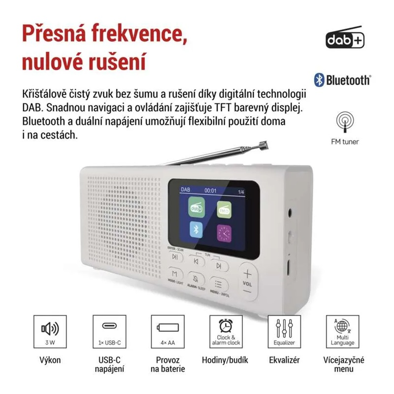 Přenosné rádio EMOS E0091 s Bluetooth, DAB/ DAB+/ FM, bílé