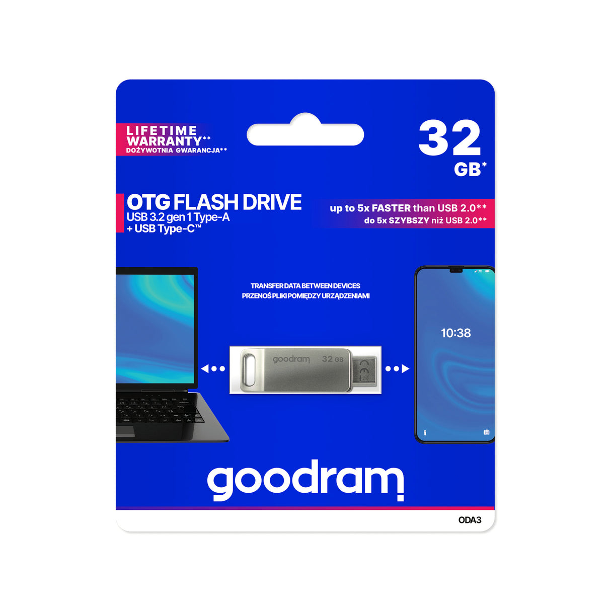 Flash disk GOODRAM USB + USB C 32GB stříbrný