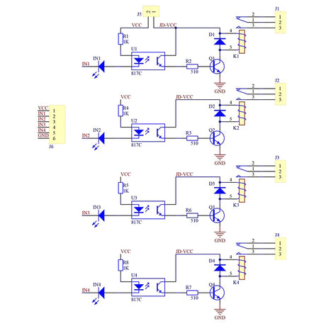 Modul relé 4x, napájení 5V, s optočlenem